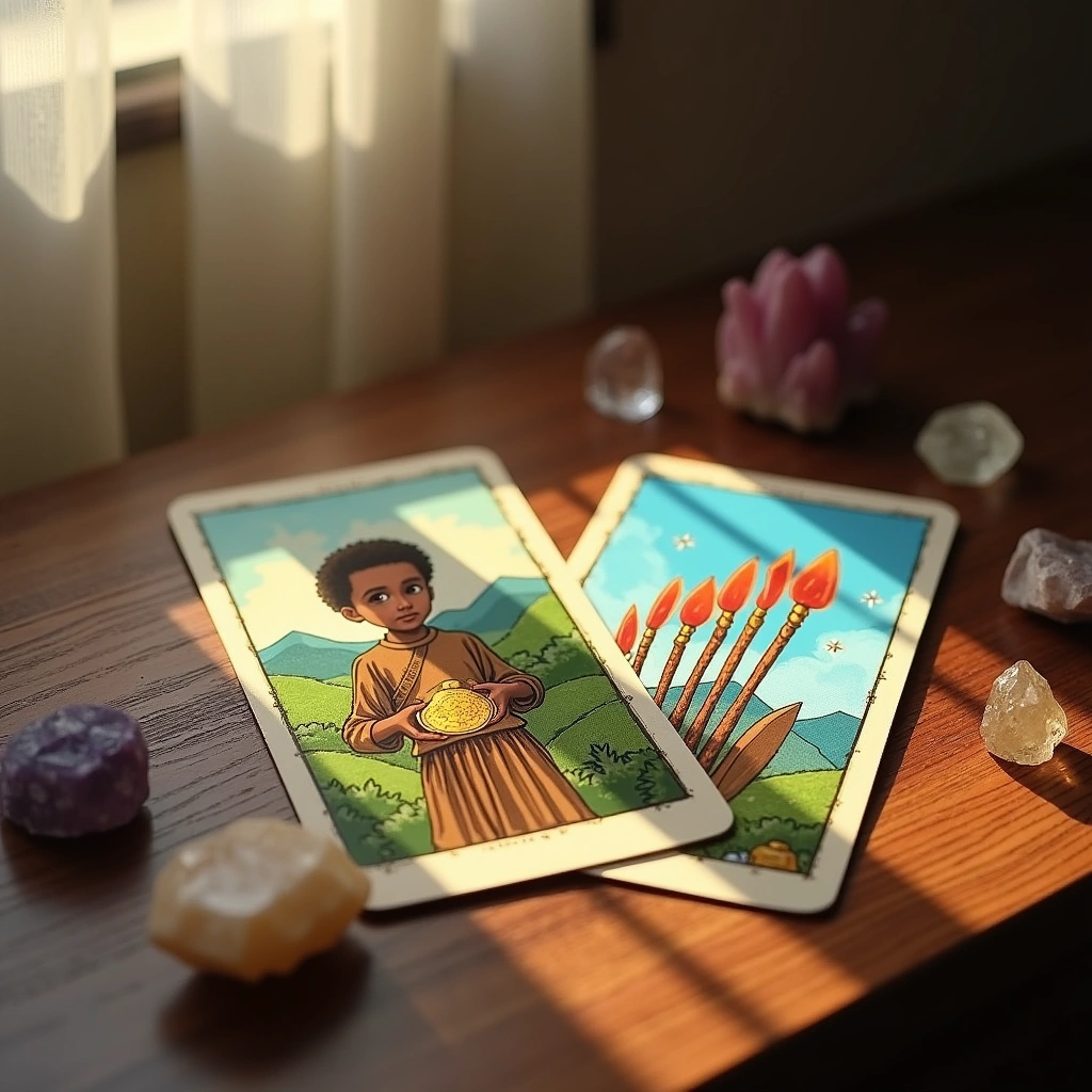 page of pentacles and eight of wands