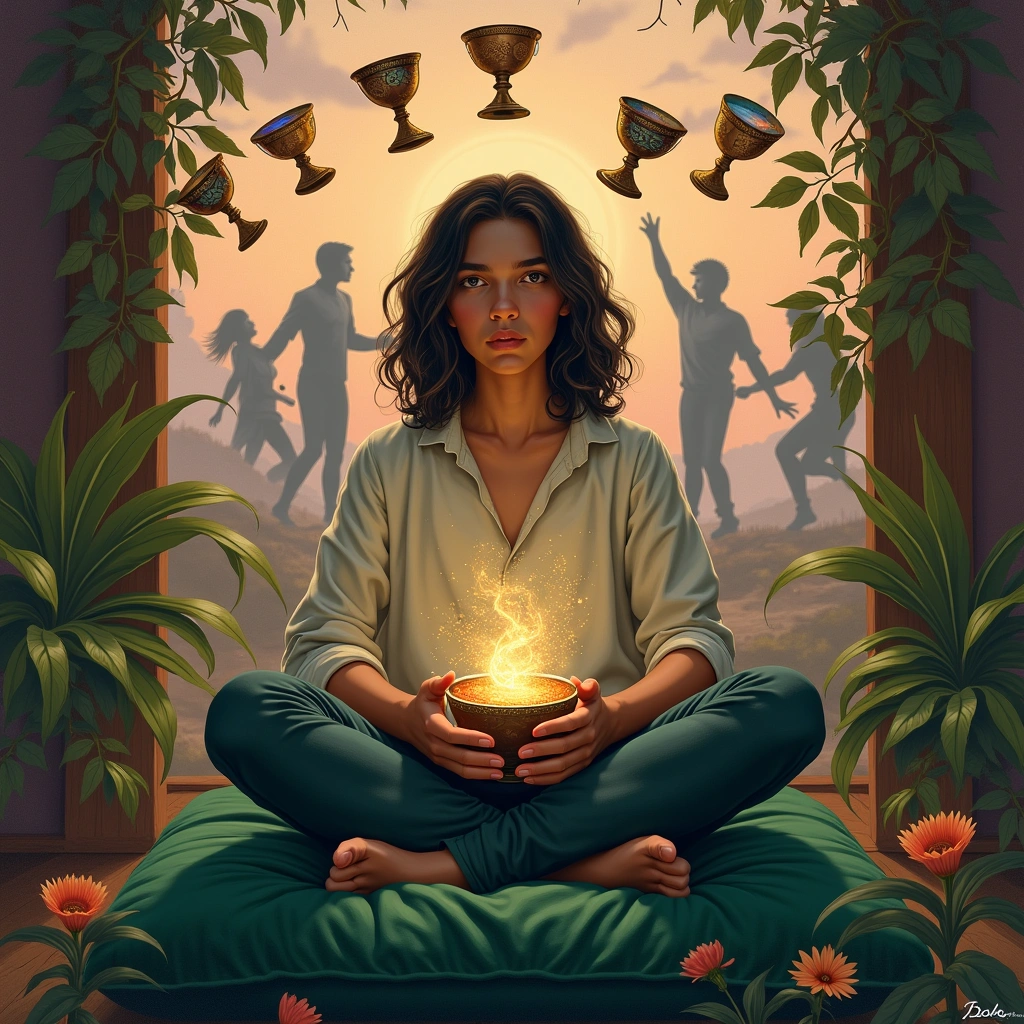 seven of cups and five of wands