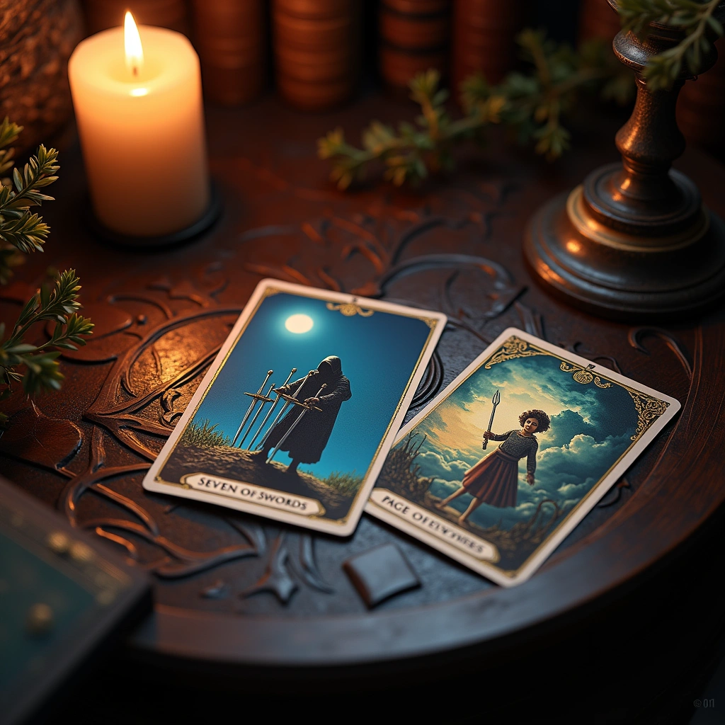 seven of swords and page of swords