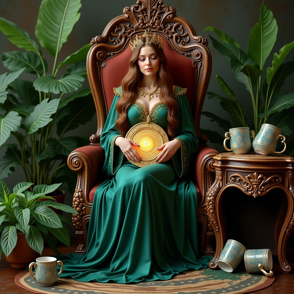 queen of pentacles and five of cups