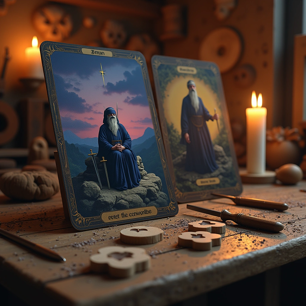 two of swords and eight of pentacles