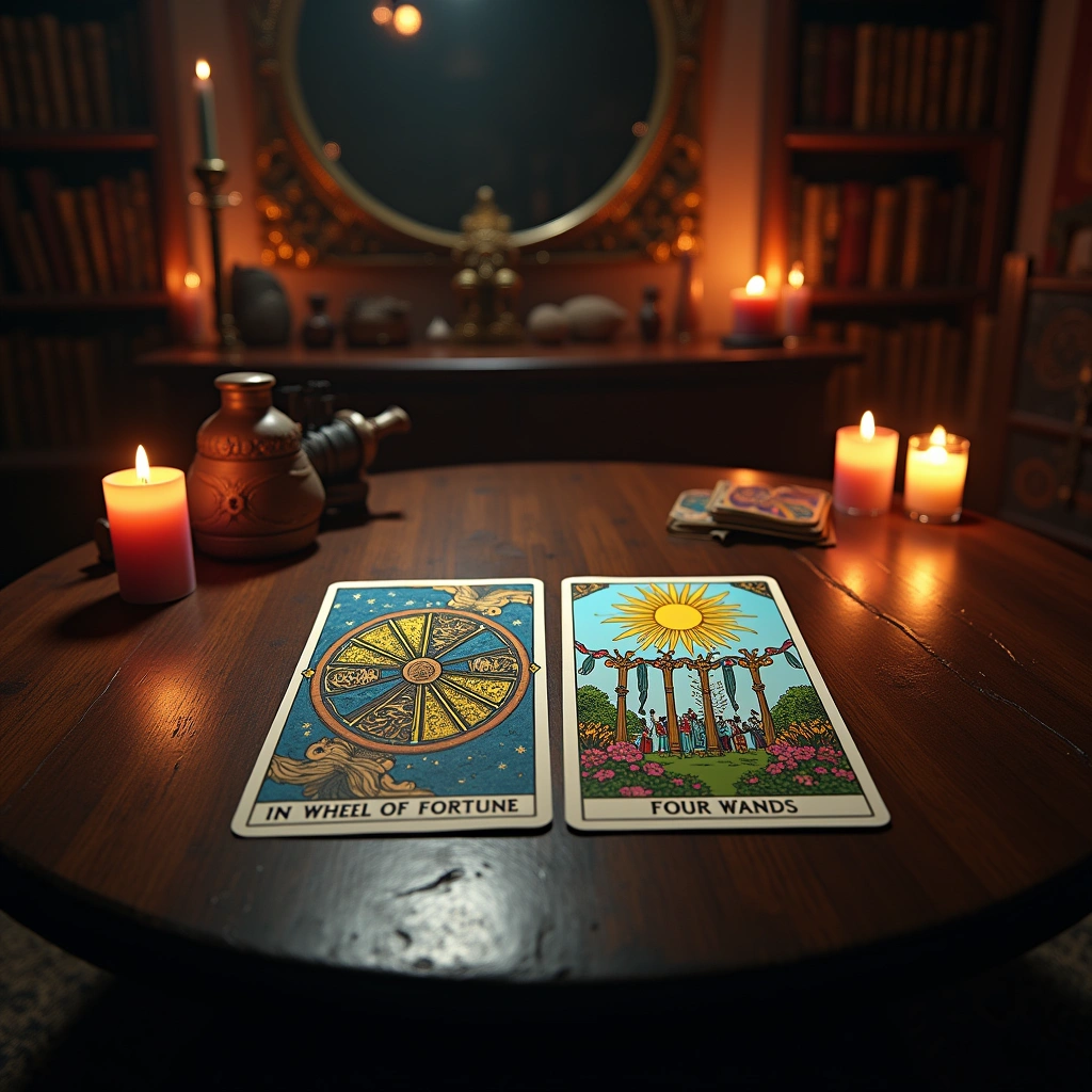 wheel of fortune reversed and four of wands
