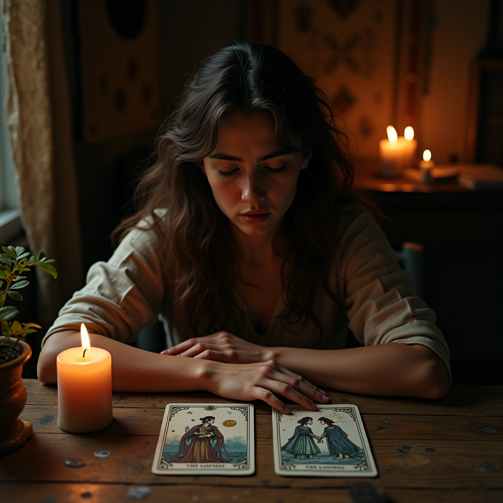 four of pentacles reversed and the lovers reversed